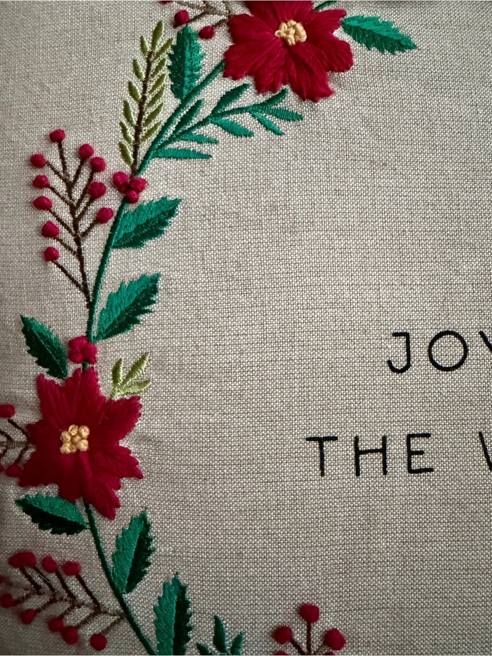 Mud Pie Christmas Embroidered Wreath Pillow 18x18 inches